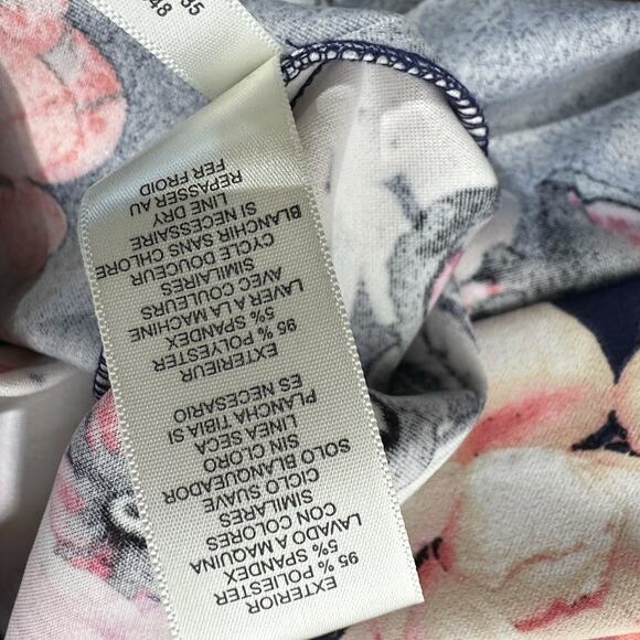 ELIZA J Navy Blue Floral Print 3/4 Bell Sleeve Cocktail Shift Dress Size 12P - Picture 7 of 7